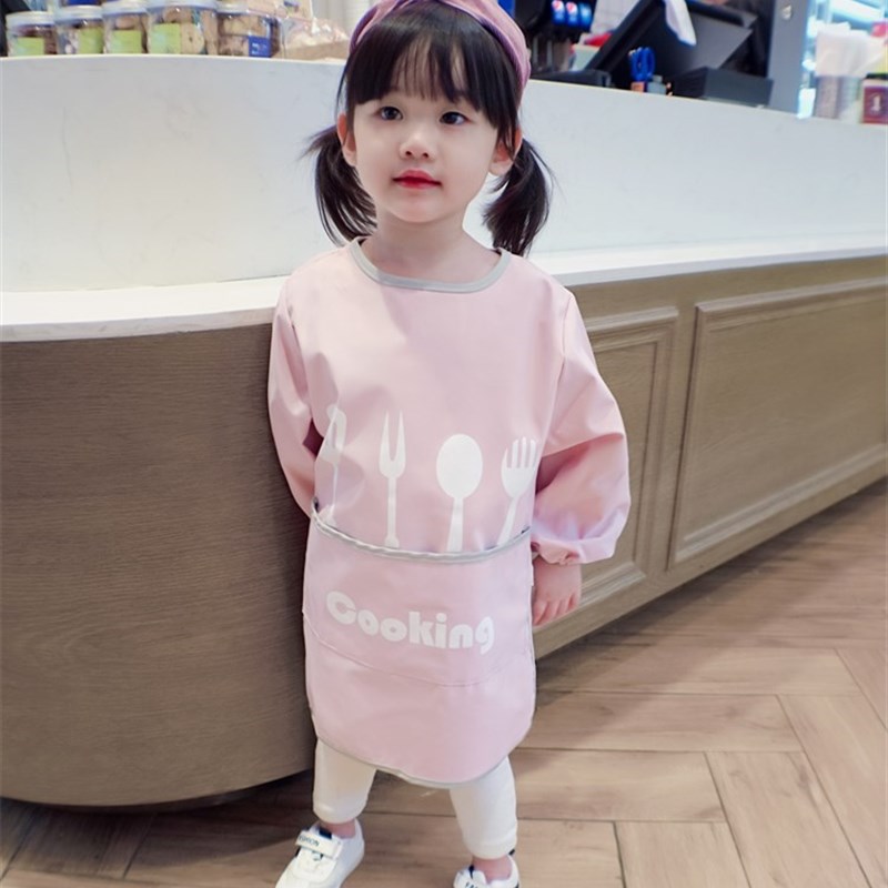 儿童防水反穿衣宝宝吃饭衣加长加大围兜婴儿画画围裙长袖防脏罩衣