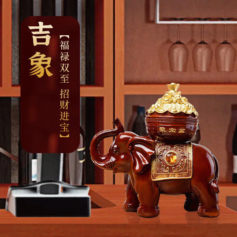 招财大象摆件一对客厅招财运摆件大象吸水发财象玄关办公室装饰品