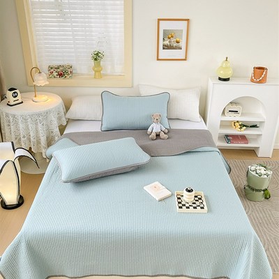 定制水洗棉榻榻米床盖三件套纯色双面纯棉绗缝被加厚全棉夹棉床单