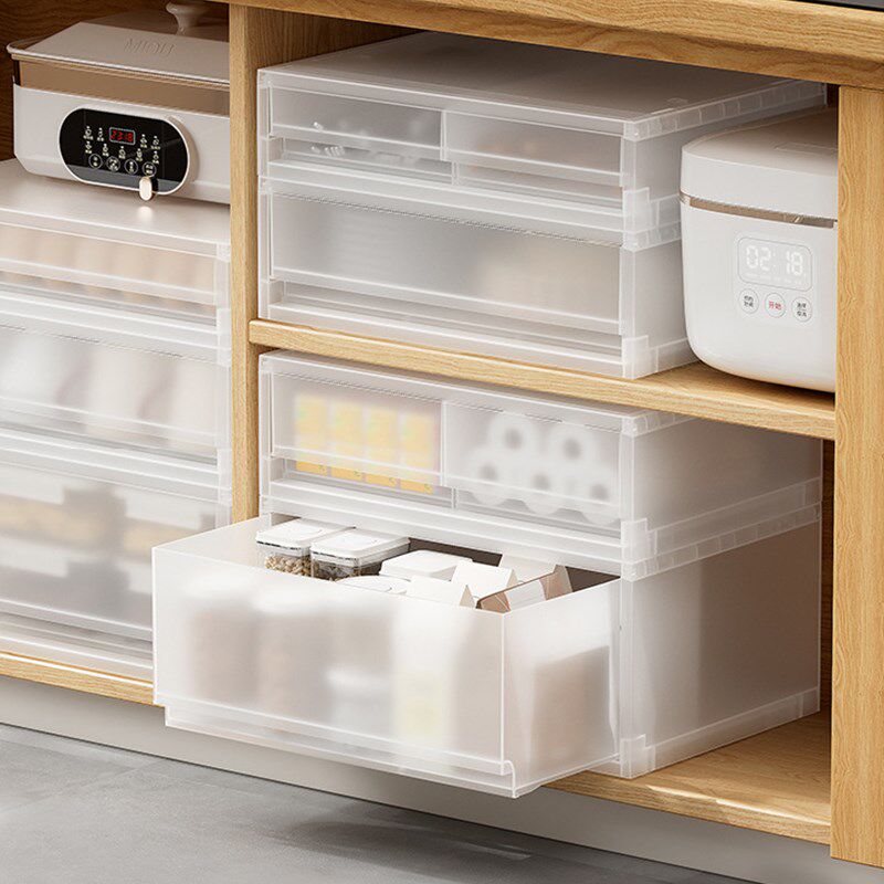 桌面抽屉式收纳盒透明整理盒办公桌A4文件资料储物箱可叠加储物柜