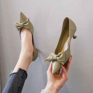 3公分小跟鞋女细跟高跟鞋女2021新款低跟软皮尖头白色单鞋女鞋3CM