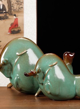 陶瓷牛摆件红色牛家居客厅办公室招财装饰品牛气冲天店铺开业礼品