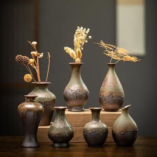 粗陶客厅家居插干花艺摆件简约手工禅意民宿装 花瓶陶瓷复古中式 饰