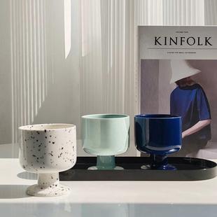 态生活 北欧ins彩色耐高温陶瓷高脚咖啡杯家用喝水牛奶杯子餐饮具