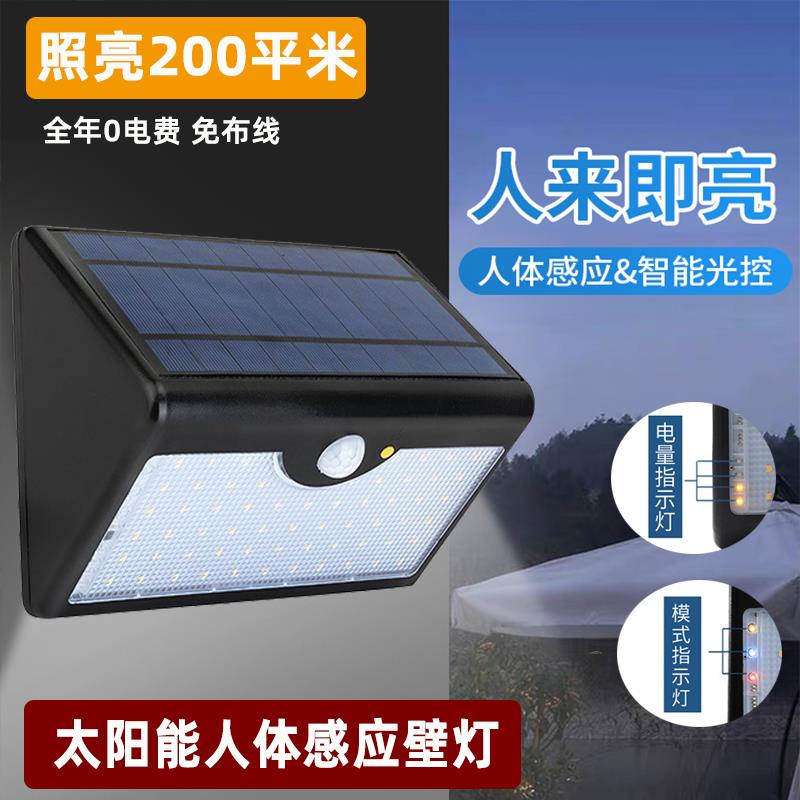 太阳能庭院灯+人体感应户外防水灯阳台壁灯充电led庭院彩灯小夜灯