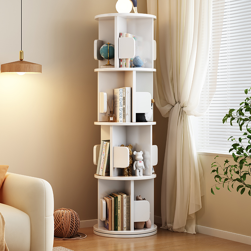 旋转书架360度落地置物架学生收纳架家用简易带轮可移动储物书柜