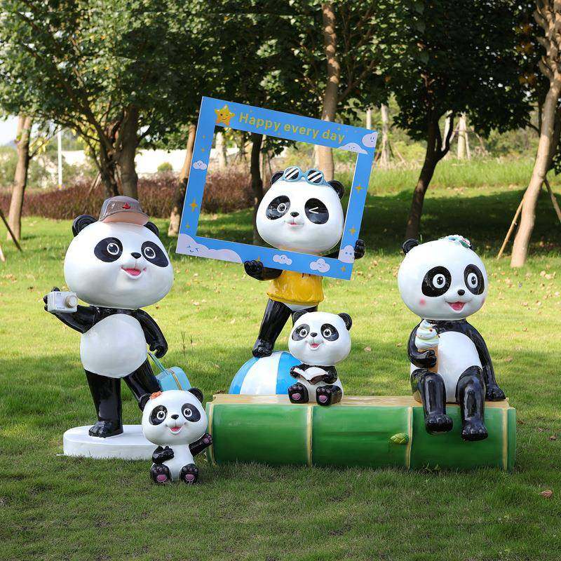 户外卡通动物玻璃钢雕塑熊猫休闲座椅公园幼儿园美陈长凳树脂摆件