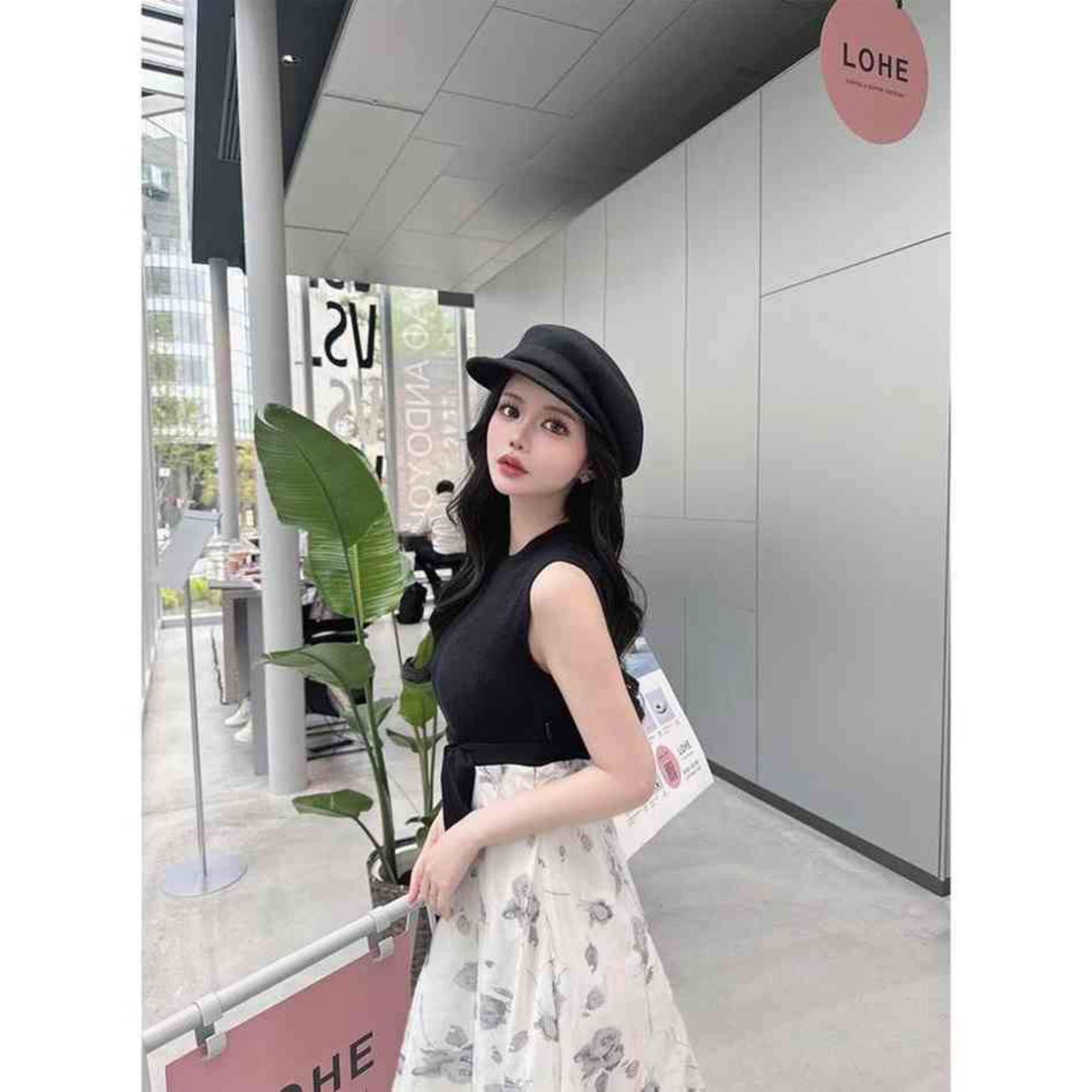【日本直邮】GRL带蝴蝶结腰带的针织拼接花卉连衣裙 品番:ru1178