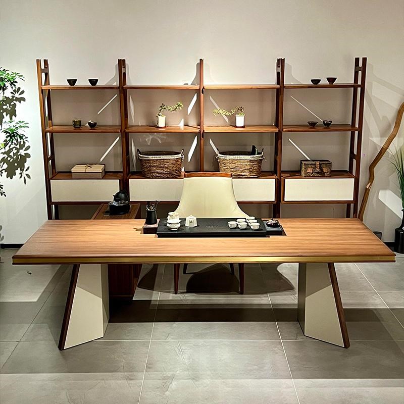 新中式实木茶桌2024新款高端办公室黑胡桃木泡茶台轻奢现代高级感