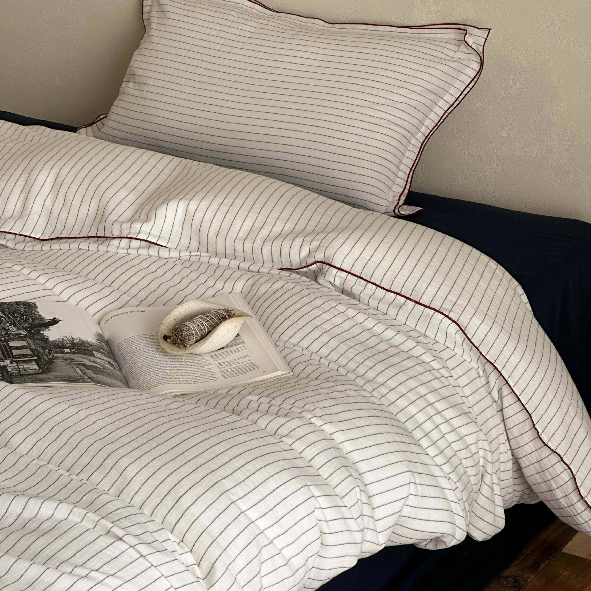 现代简约极简风｜全棉色织双层纱四件套条纹款纯棉被套床上用品,农用物资,其他肥料,淘宝优惠券,粉丝福利购,淘宝优惠卷