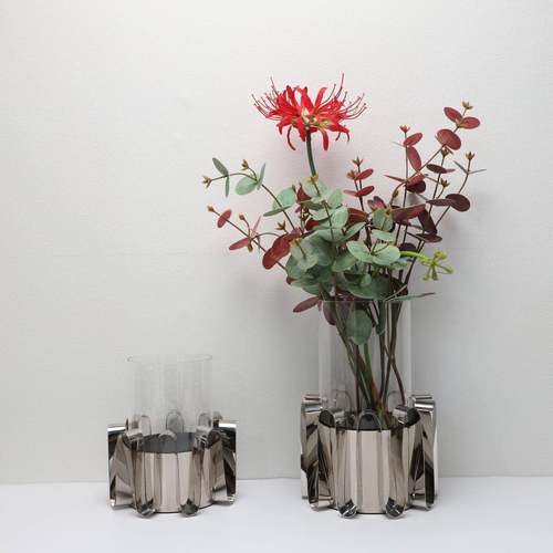 欧式创意玻璃不锈钢花器摆件样板房售楼部卧室书房客厅玄关饰品