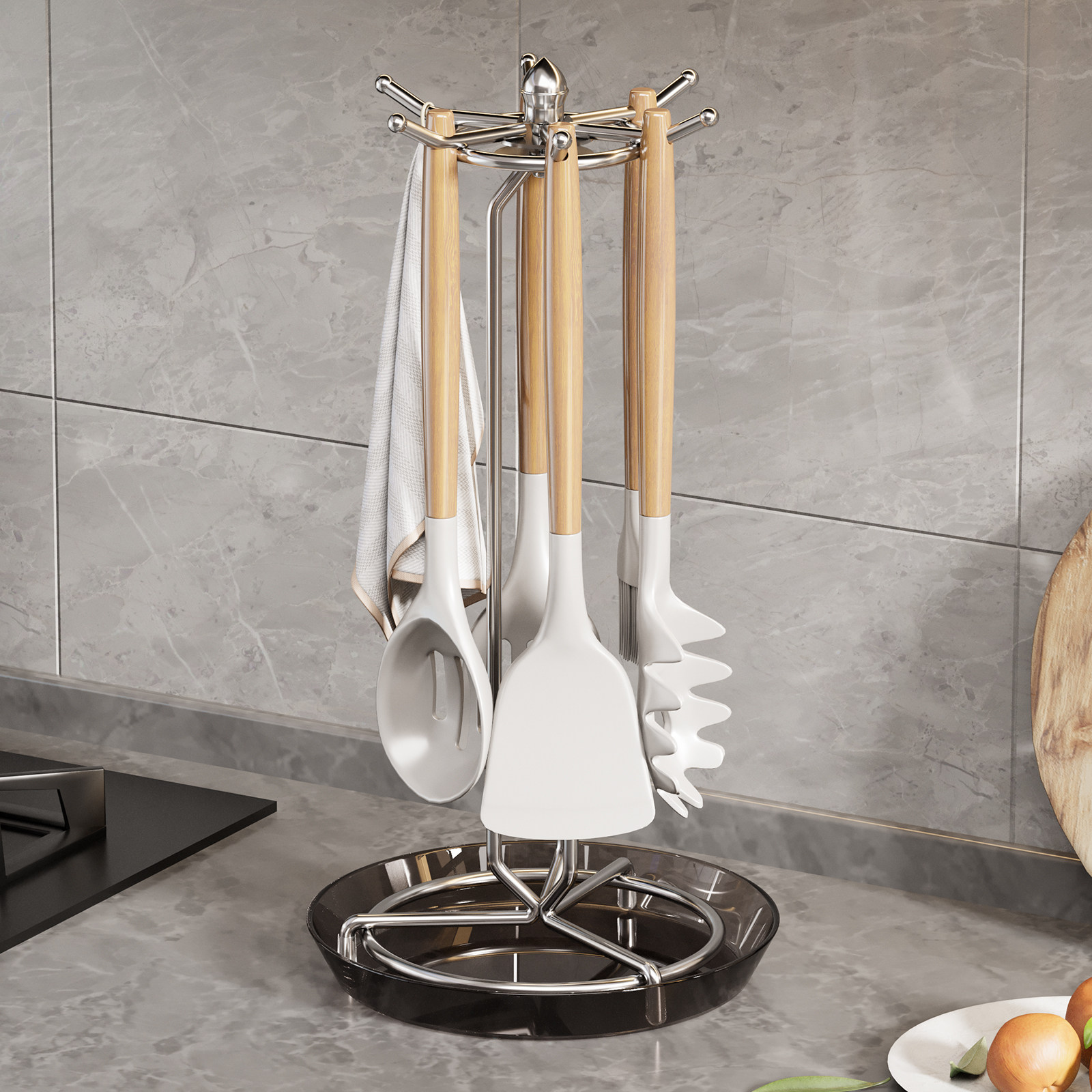旋转锅铲架台面家用厨房置物架桌面挂勺子铲子支架汤勺厨具收纳架