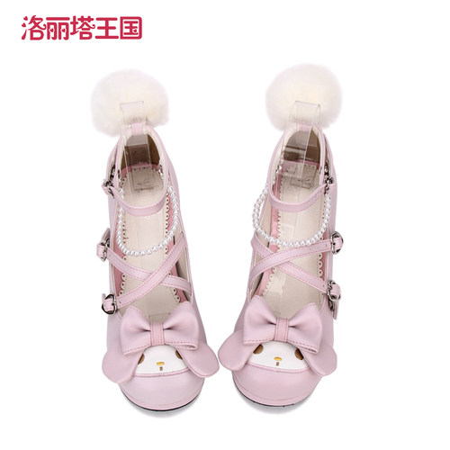 日系春季新品Lolita鞋低帮圆头浅口蝴蝶结心扣珠珠装饰刺X绣款861