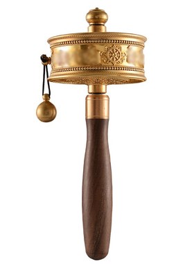 手摇转轮藏传民族风黄铜六字转动轮莲花底座居家转筒顺滑摆件小号