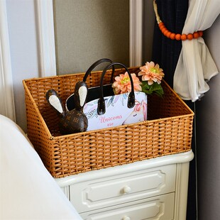 简约果篮仿藤手工储物篮家居用品卧室整I理收纳用具杂物收纳筐编
