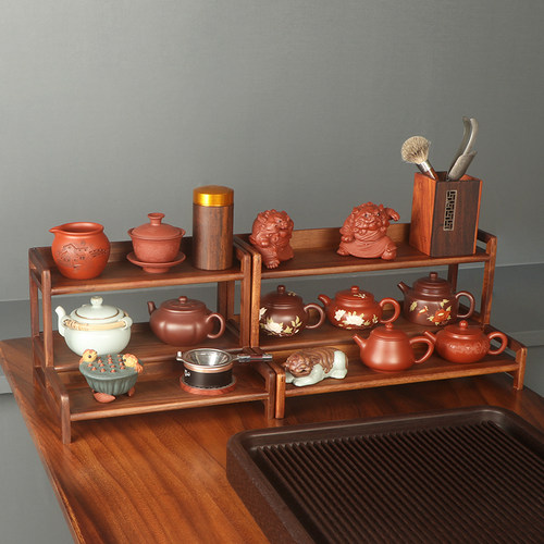 北美黑胡桃木博古架桌面t小型多宝阁茶壶架子摆件茶杯茶具置物架