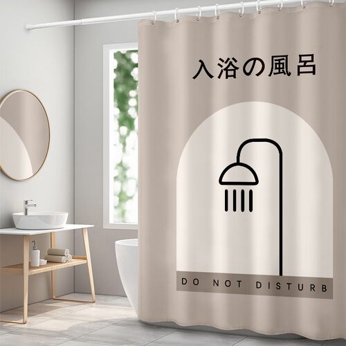简约浴帘套装免打孔卫生间干湿分离隔断洗澡帘浴室防水布加厚防霉