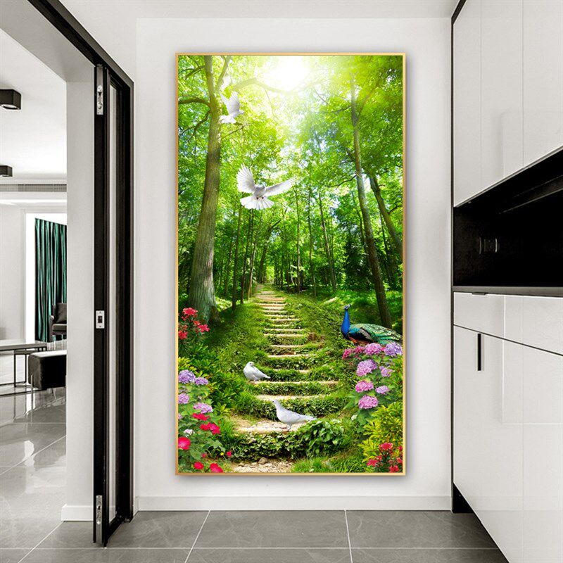 网红现代简c约竹林玄关装饰画墙面壁画客厅挂画竹子竖版单幅风景