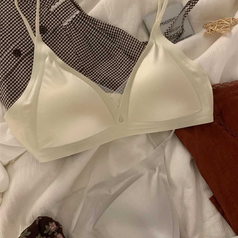 法式三角杯小胸内衣女夏r薄款无钢圈细肩带无痕深V透气超薄文胸罩