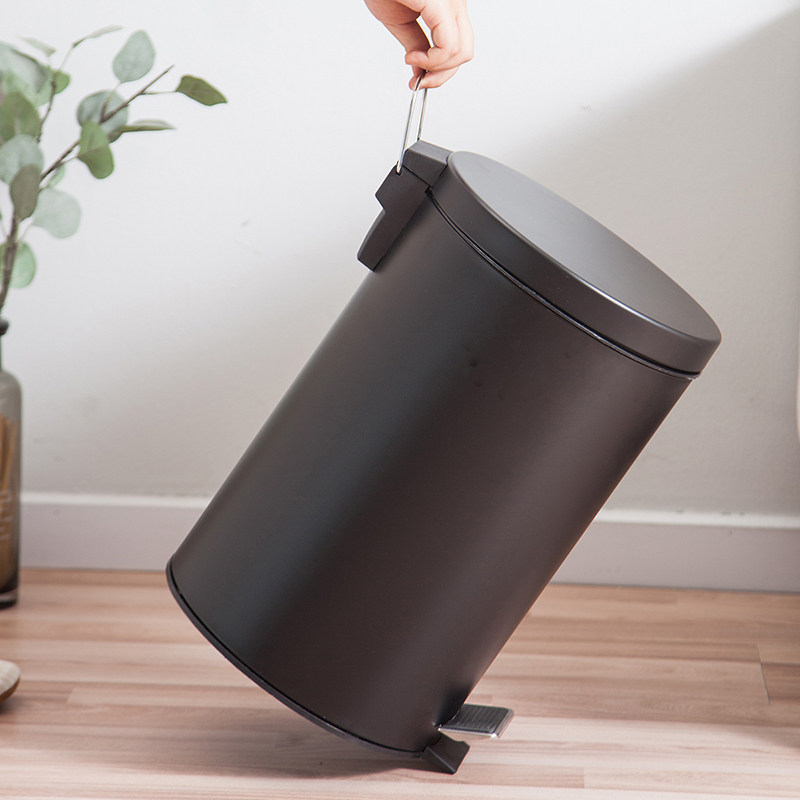 垃圾桶5L缓降脚踏黑白灰色圆废纸箩清洁卫生P间客厅卧室有盖收纳