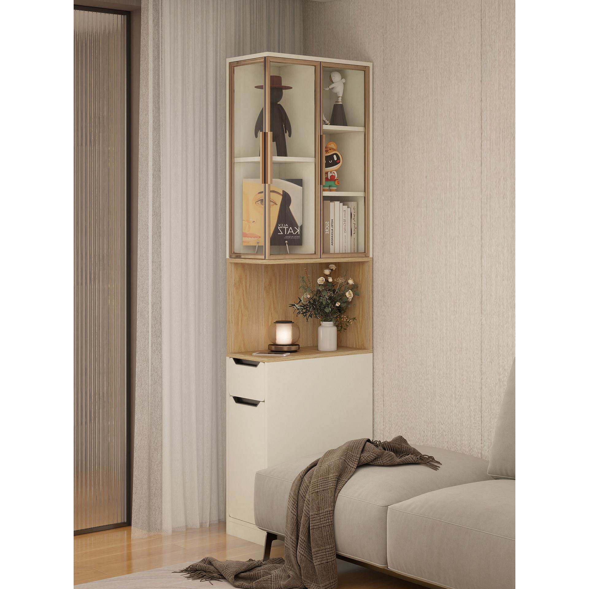 客厅沙发边柜窄版薄款侧柜现代简约风实木墙角置物收纳展示柜定制