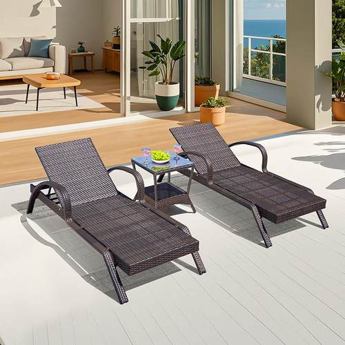 户外躺椅露天别墅庭院游泳池沙滩椅露台沙滩休闲 室外藤编躺床