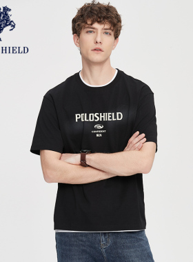 POLOSHIELD男士夏季纯棉短袖T恤衫2025新款时尚印花休闲圆领透气