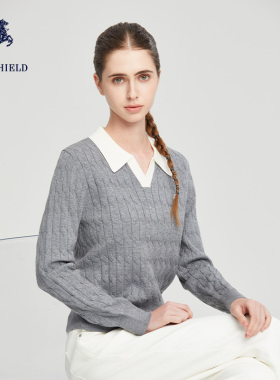 POLOSHIELD女士翻领针织衫春季百搭时尚长袖上衣 6261M1A008