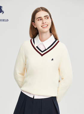 【含羊毛】POLOSHIELD女士V领上衣美式休闲套头针织衫 6261M1A022