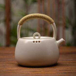家用陶瓷烧水壶电陶炉急须泡茶煮茶壶炭炉 苏打釉白泥粗陶提梁壶