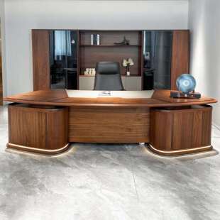 新中式实木老板桌北美黑胡桃木大班台现代高级感总裁办公桌椅定制