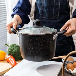 麦饭石大容量双耳不粘加深汤锅 家用煲汤锅不挑炉灶