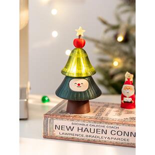 阿楹 迷你可爱多巴胺桌面小圣诞树灯装饰琉璃发光摆件客厅柜布置