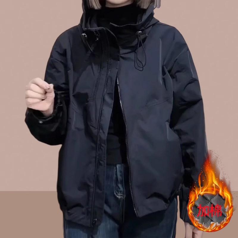 夹棉女士短外套2024秋冬季新款爆款加绒加厚冲锋衣小个子洋气女装