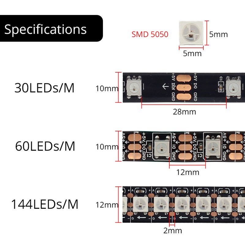 WS2812B灯带5V内置2811ic可编程单点控SK6812全彩LED流水跑马灯条