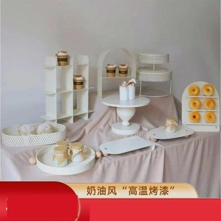 甜品台摆件展示架婚礼摆台装 奶油色风格 饰生日蛋糕架铁艺点心托盘