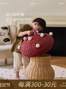 蜡笔派印尼进口真藤蘑菇堡家用收纳筐卧室储物篮收纳可爱摆件篮