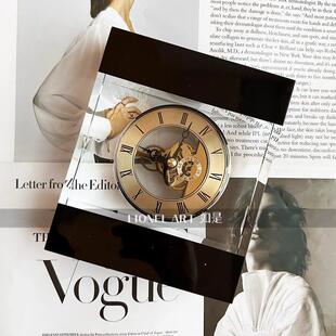 如是钟表K9水晶现代高奢黄铜色金属机芯厚重奢华水晶座钟摆件礼物