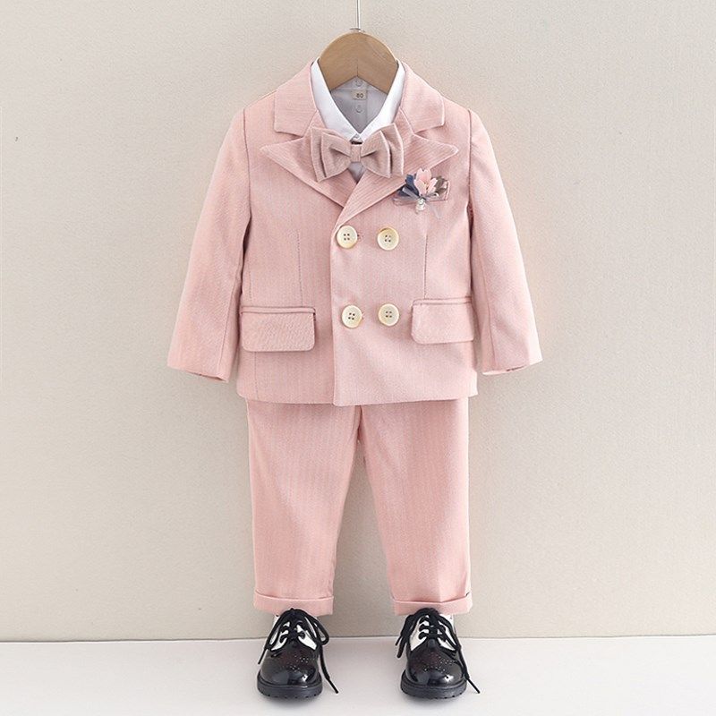 男童西装套装2024新款秋冬宝宝周岁生日小礼服儿童加厚西服英伦风