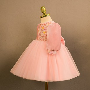 儿童一周岁宴生日礼服女宝宝抓周高定粉色洋气女童花童中式公主裙