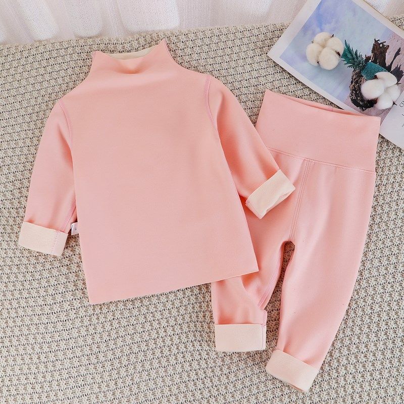 宝宝德绒高领保暖套装秋冬分体打底婴儿高腰护肚睡衣加绒秋衣秋裤