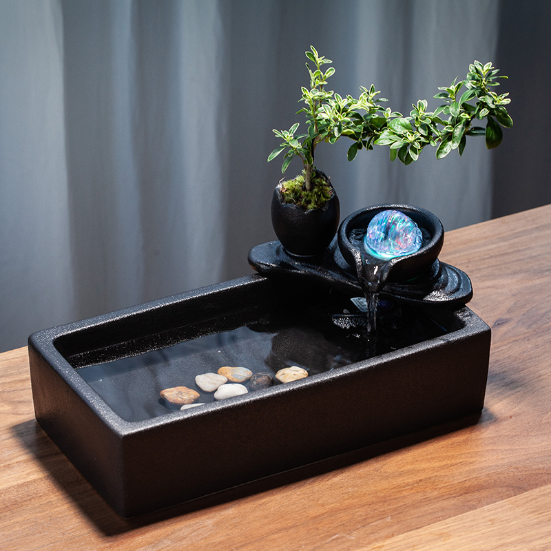 陶瓷流水招财摆件家居客厅喷泉加湿器办公室桌面水景装饰开业礼品
