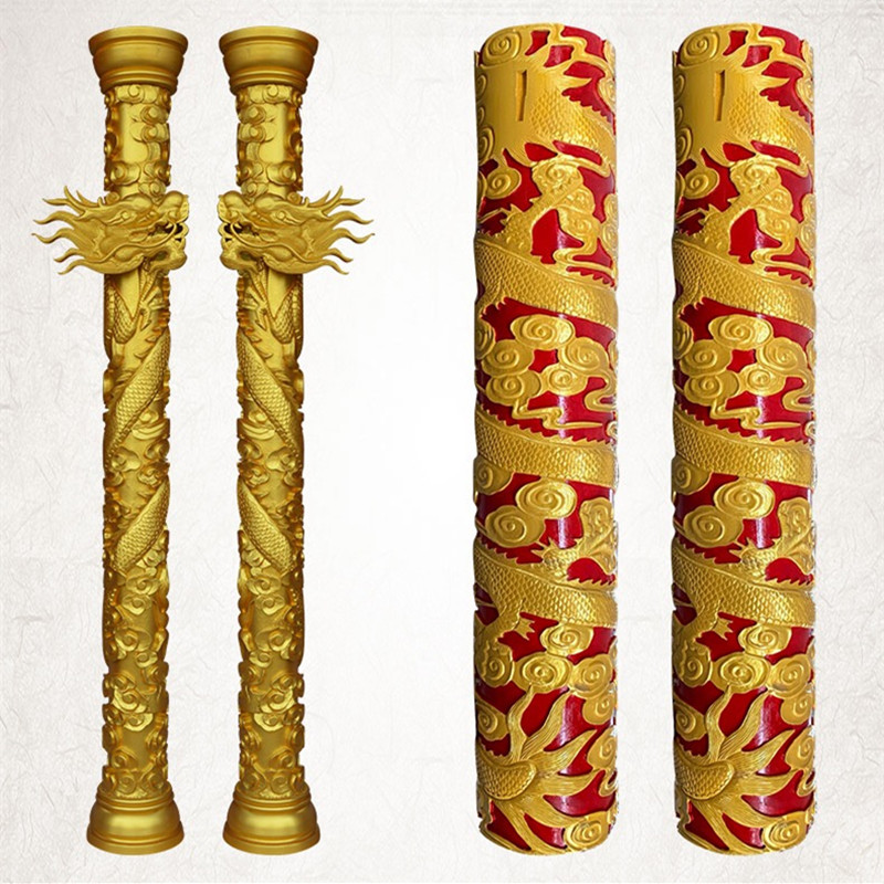 东阳木雕浮雕实木手工雕刻中式复古 御用盘龙柱 单龙祥云柱龙凤柱