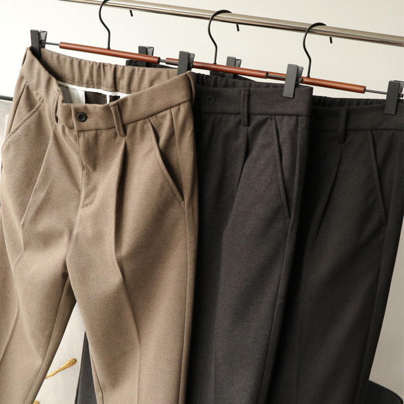 高级感西裤男秋冬款大码毛呢裤垂感加厚款休闲裤胖子松紧腰西装裤
