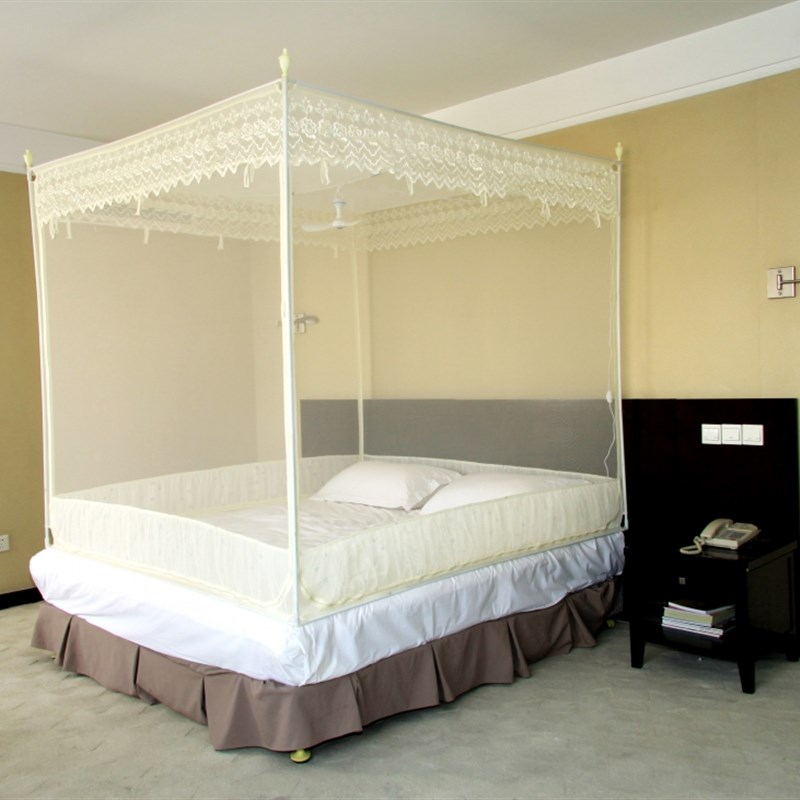 自由空间 双层咬不透方顶三开门蚊帐防蚊布蚊账-可挂微风扇 包邮