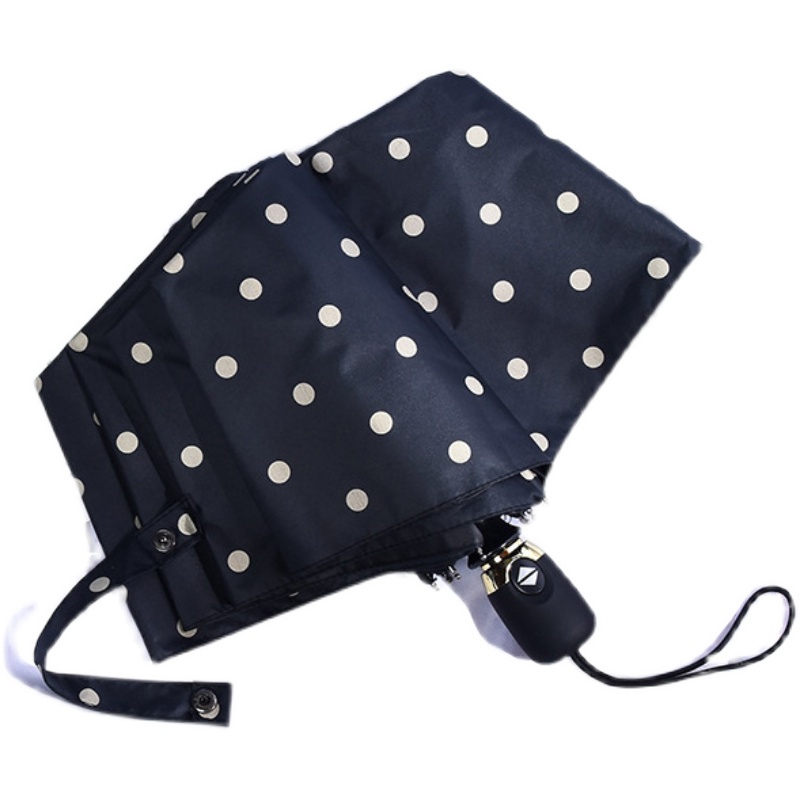 韩式波点太阳伞全自动三折小清新圆点黑胶防晒遮阳伞折叠晴雨伞