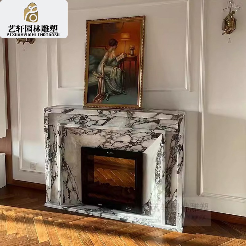 天然大理石壁炉架汉白玉法式现代简约美式黑白根石材装饰柜定制