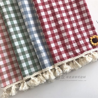 日系格子布艺柜帘家用厨房隔断帘飘窗帘卧室魔术贴半帘书柜帘定制