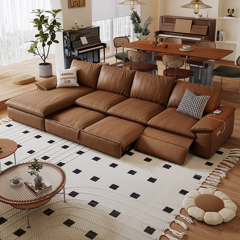 红晟多功能电动沙发美式复古小户型客厅沙发床折叠两用2024新款