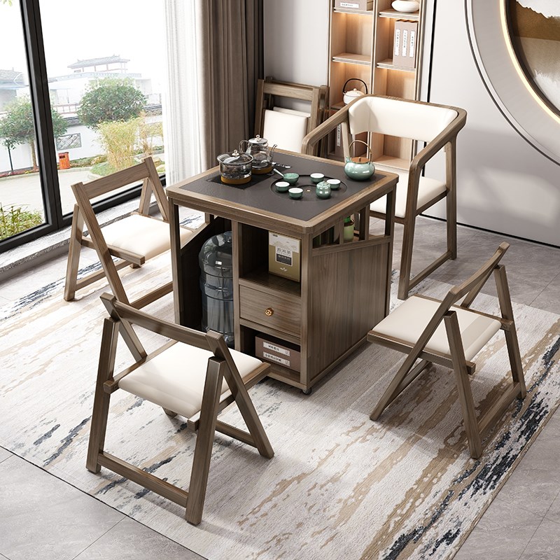 新中式实木阳台茶桌小型家用茶几茶车移动茶台方形桌泡茶桌椅组合